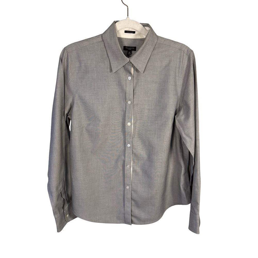 Talbots Classic Gray Dress Button Down Shirt Size 8P Wrinkle Resistant Office